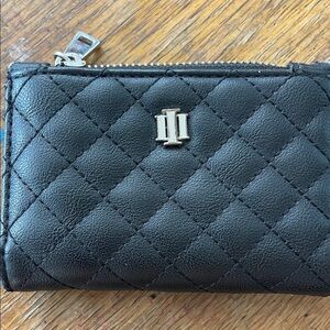 Black Quilted Wallet Non-Leather Black Snap w/ Zipper Coin Purse and Card Slots